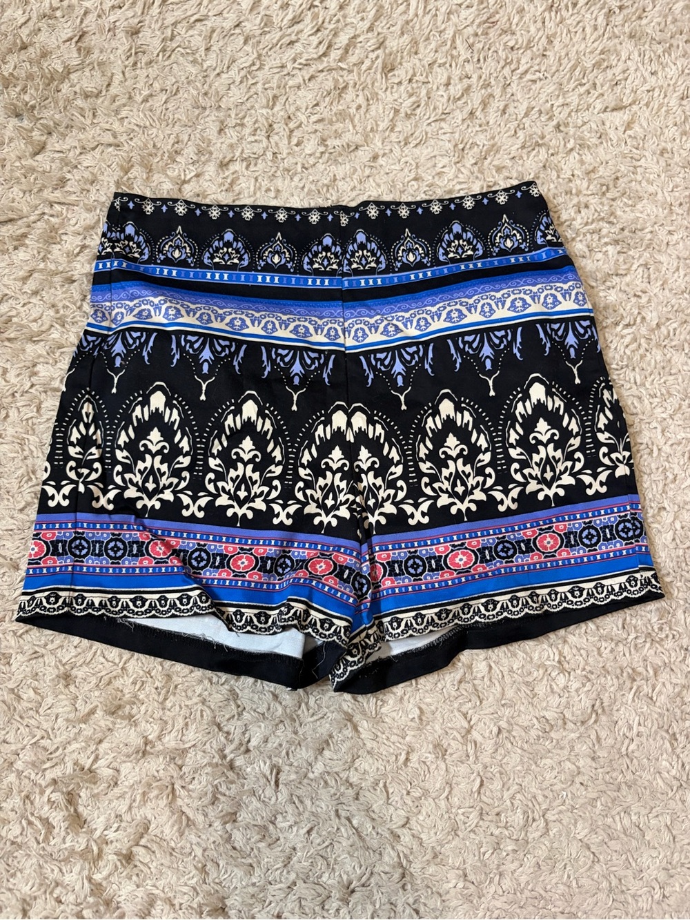 Flying Tomato Black Shorts with Blue, White & Red Print